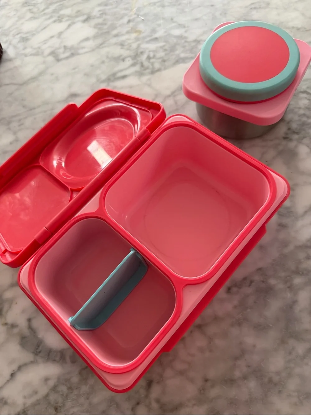 OMIE Pink Divided Lunchbox Set with Blue Accent